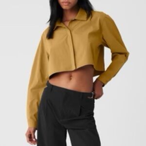Alo Yoga cropped take me out button up, golden olive branch, Large